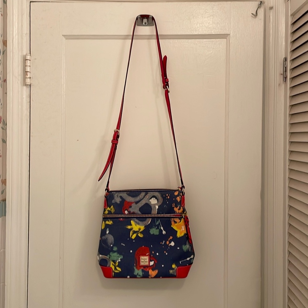 Dooney & Bourke Graffiti Crossbody Bag 10” x 10” Navy with multicolored graffiti